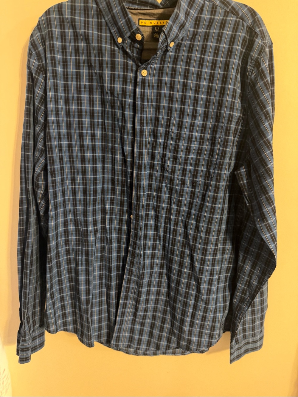 Prince & Fox Men’s Large Blue Plaid Button Down Long Sleeve Shirt